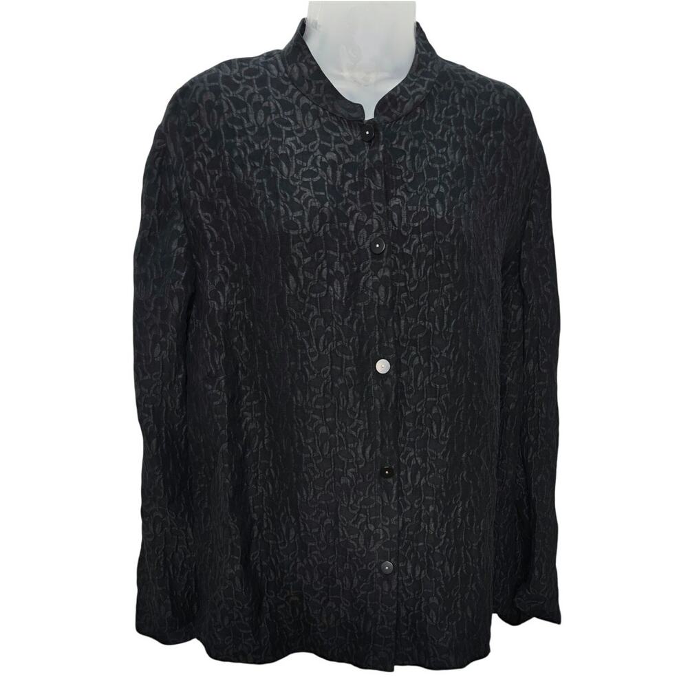 Kate Hill Woman Black Silk Linen Textured Button Front Blouse Jacket Size 20W